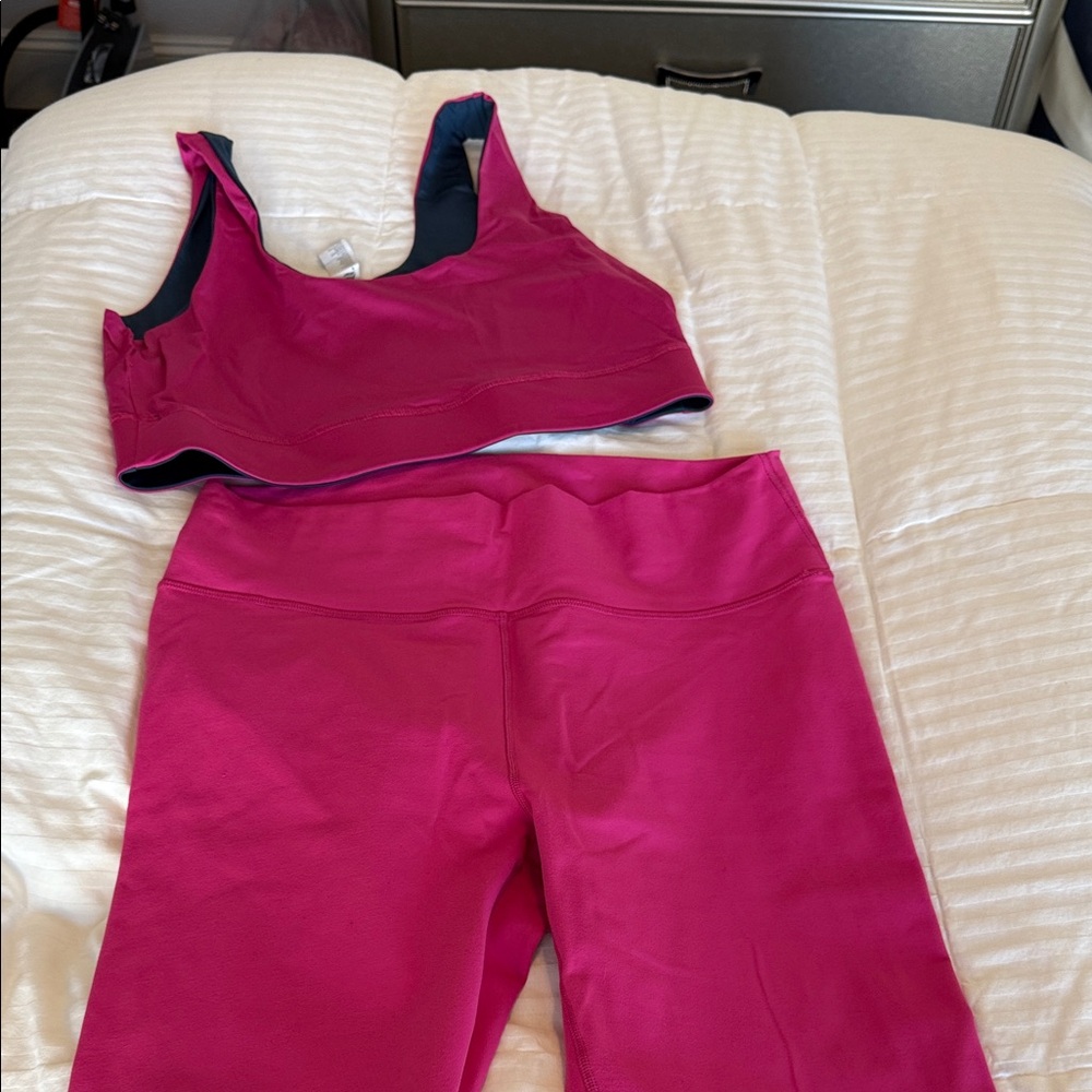 Fabletics hot pink reversible Sports Bra and Leggings Set